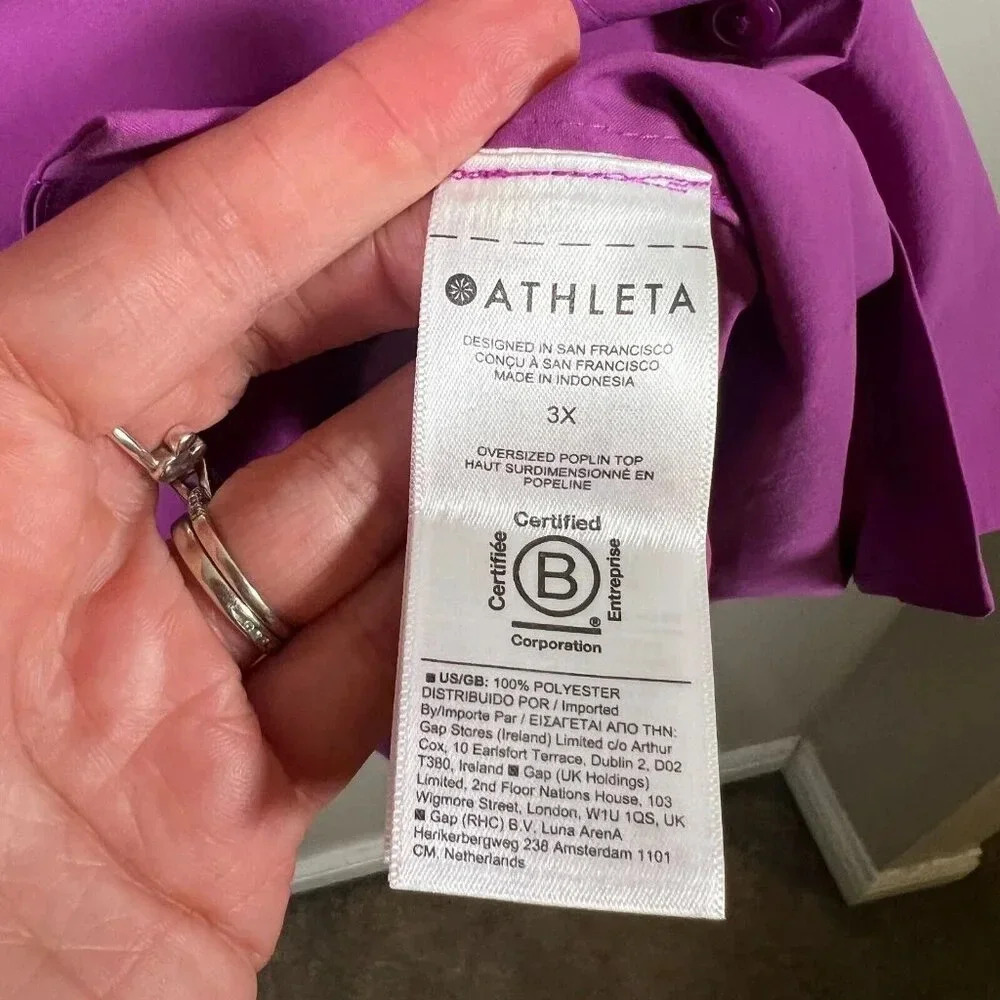 Athleta Oversized Poplin Top Button Up Size 3X Jazzy Purple Work Travel Office - Picture 12 of 13